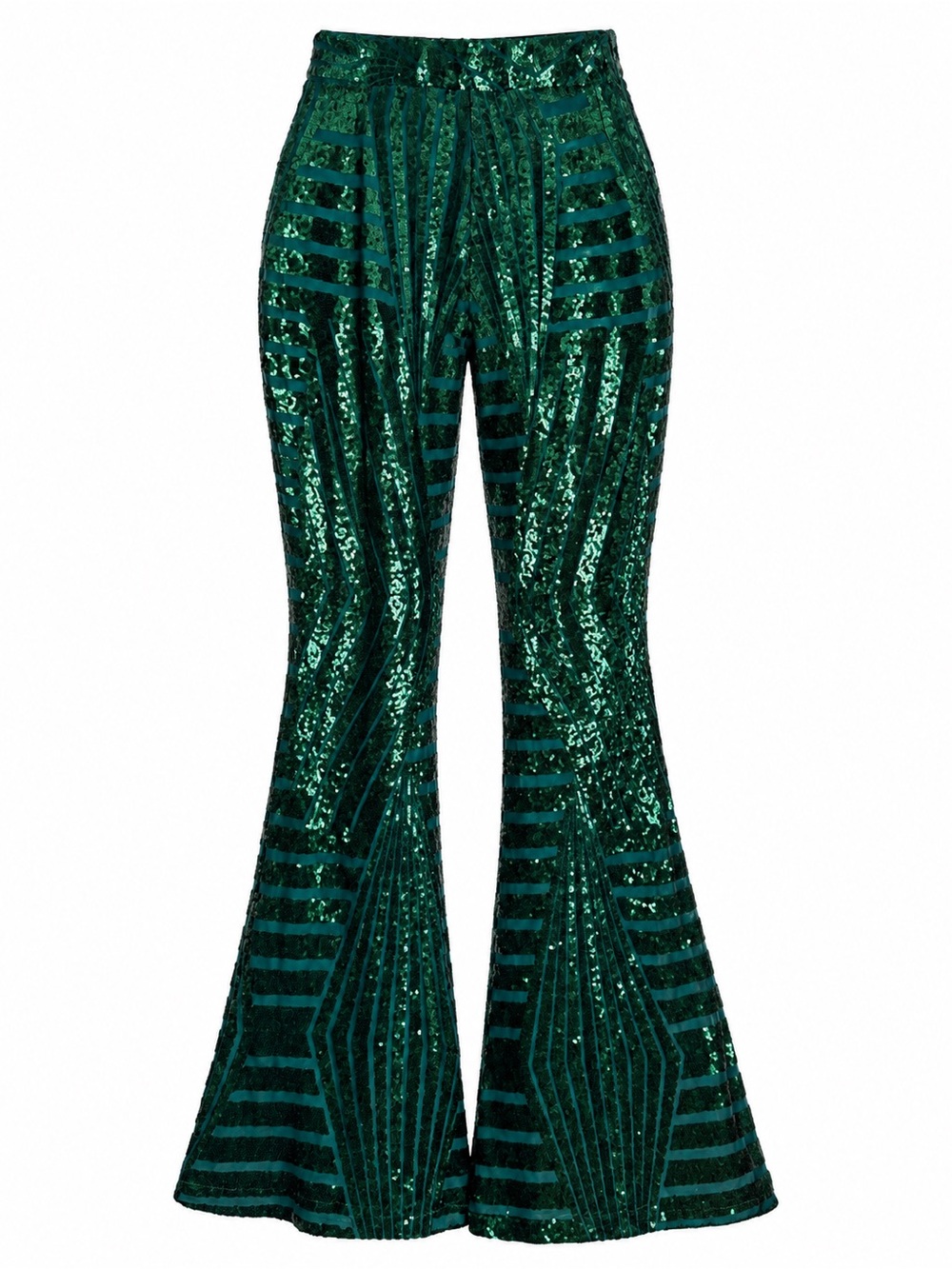 Green Sequin Bell Bottom Pants XL High Waist Mermaidcore Halloween Flare Palazzo